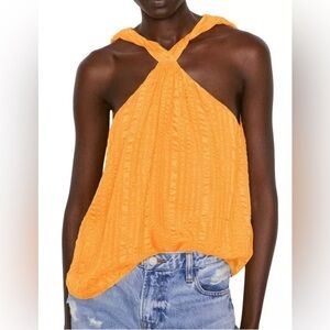 FRAME Halter Crinkled Silk Blouse